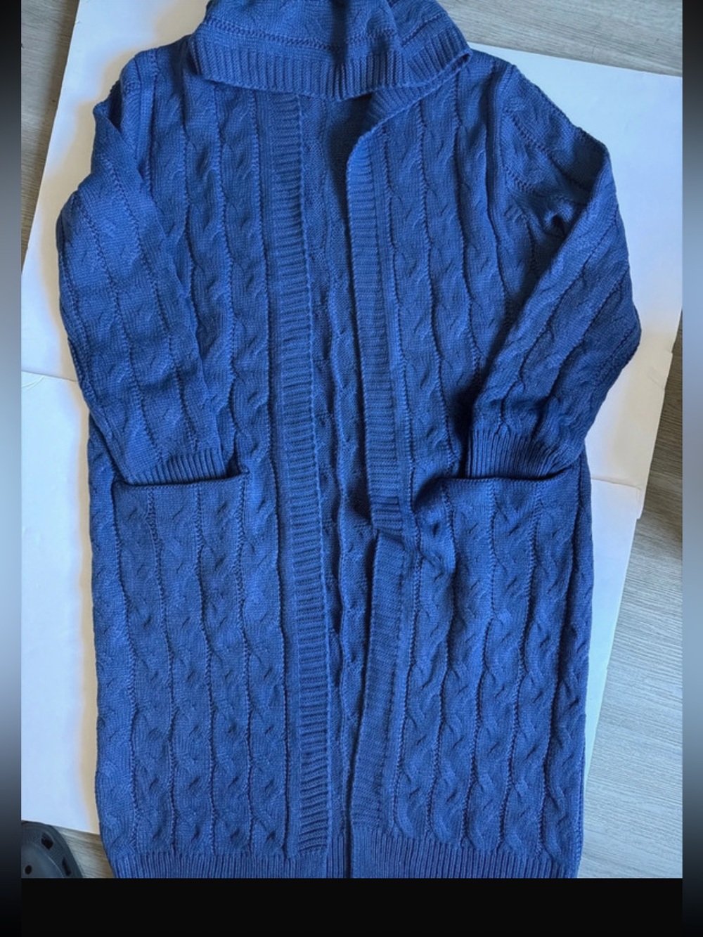 Woman Cable Knit Long Cardigan Sweater - Blue